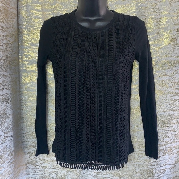 J.Crew Black Lace 100%Cotton Long Sleeve Overlay Shirt Size XXS - Picture 2 of 12